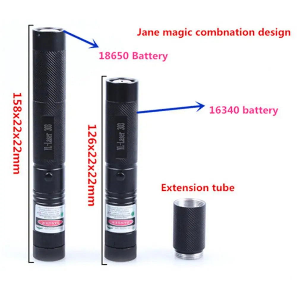 Снажан зелени ласерски показивач 10000м 532мв 303 Ласерски нишан Фокус Подесиви сагоревајући ласерски пламеник оловка Напаја се батеријом 18650 