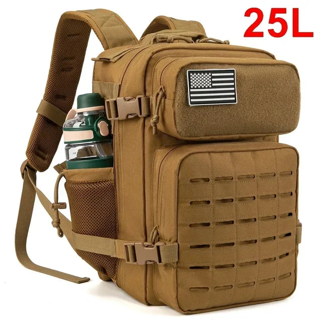 QT&QY 25L/45L Tactical Military Backpack for Men and Women Army Assault Pack Bag Small School Rucksack with Bottle Holder