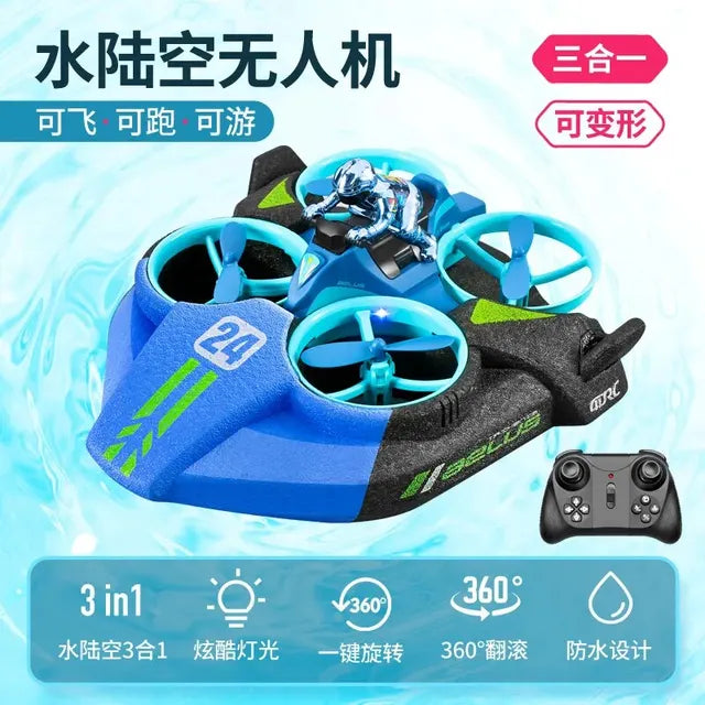 RC Mini Drone Altitude Hold Headless Mode 3 in 1 Sea Land Air Flight 2.4G 6-Axis Quadcopter Boat RC Helicopter For Kid