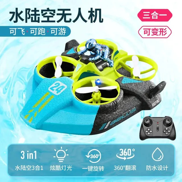 RC Mini Drone Altitude Hold Headless Mode 3 in 1 Sea Land Air Flight 2.4G 6-Axis Quadcopter Boat RC Helicopter For Kid