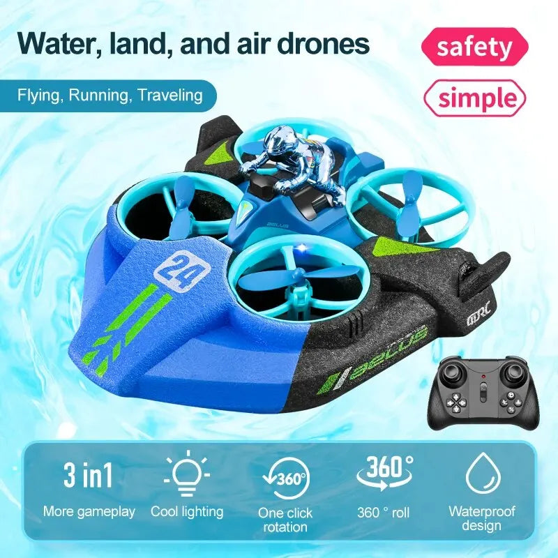 RC Mini Drone Altitude Hold Headless Mode 3 in 1 Sea Land Air Flight 2.4G 6-Axis Quadcopter Boat RC Helicopter For Kid