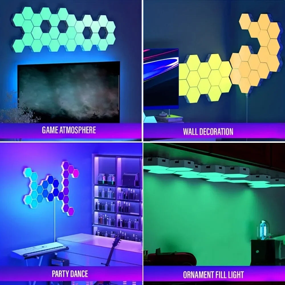 RGB Intelligent Hexagonal Wall Lamp Color-changing Ambient Night Light DYI Shape Music Rhythm APP Control For Game Room Bedroom