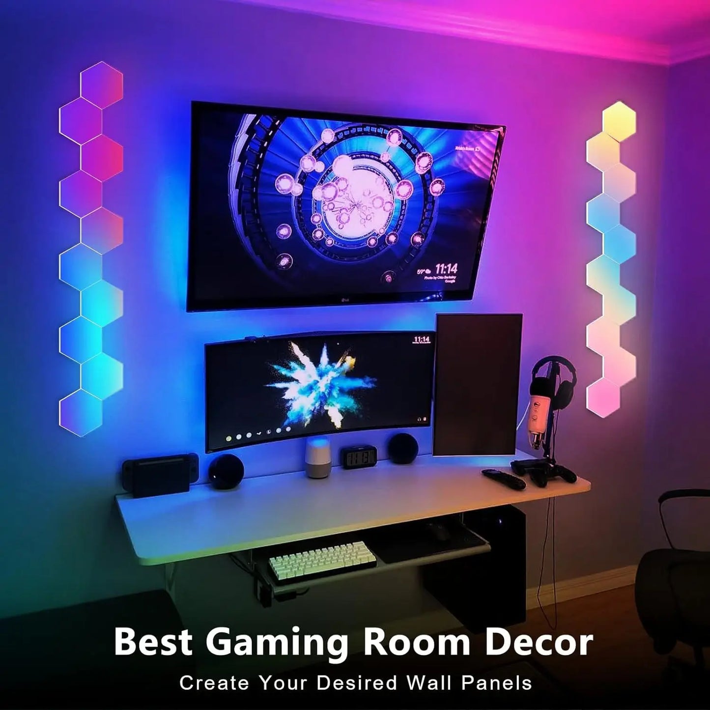 RGB Intelligent Hexagonal Wall Lamp Color-changing Ambient Night Light DYI Shape Music Rhythm APP Control For Game Room Bedroom