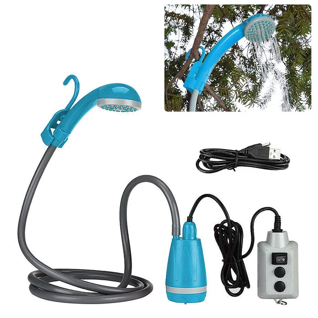 Rechargeable Shower Portable Camping Shower Head Bathing 3.7V Pump 4.9ft for Outdoor Travel Hiking Beach Pet Cleaning Equipment