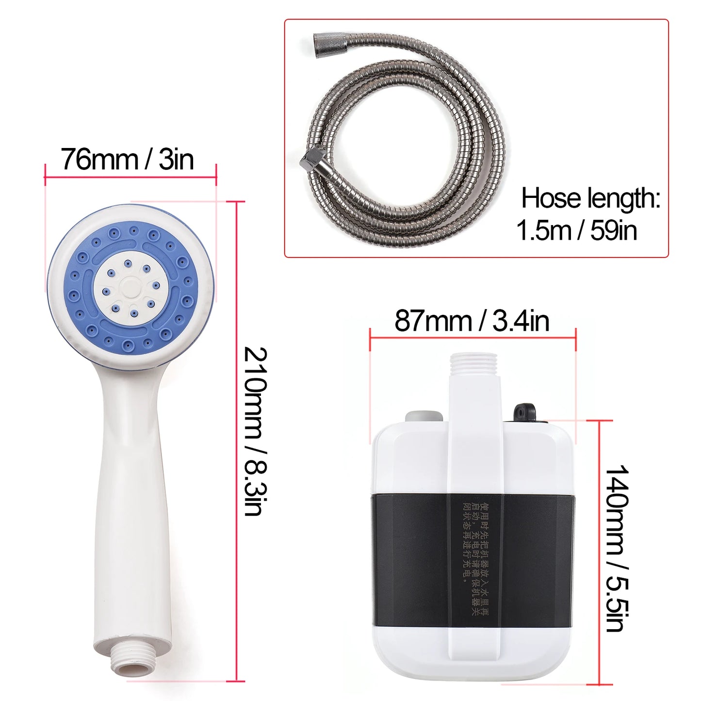 Rechargeable Shower Portable Camping Shower Head Bathing 3.7V Pump 4.9ft for Outdoor Travel Hiking Beach Pet Cleaning Equipment