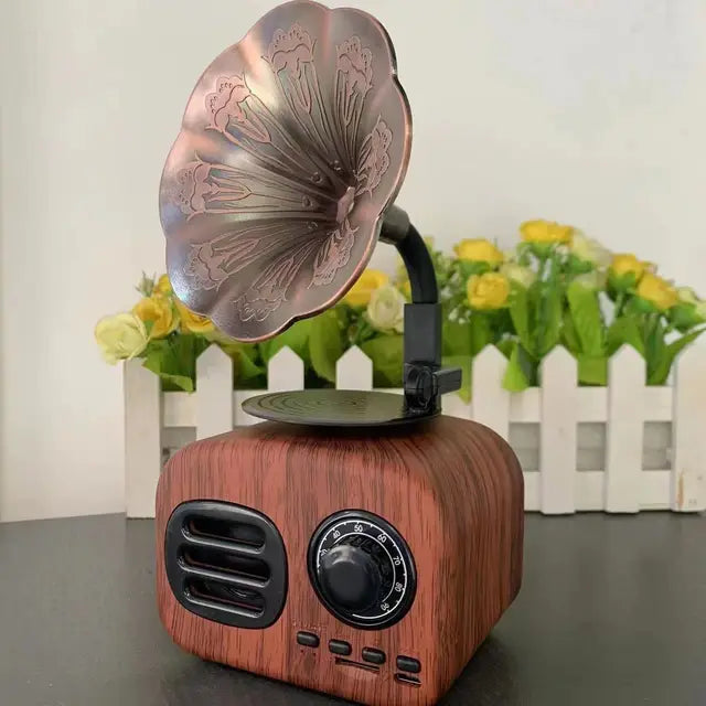 Retro Wood Bluetooth Audio Speaker Flower Portable Wireless Mini Speaker Box Outdoor Music Player Subwoofer Support TF FM Radio