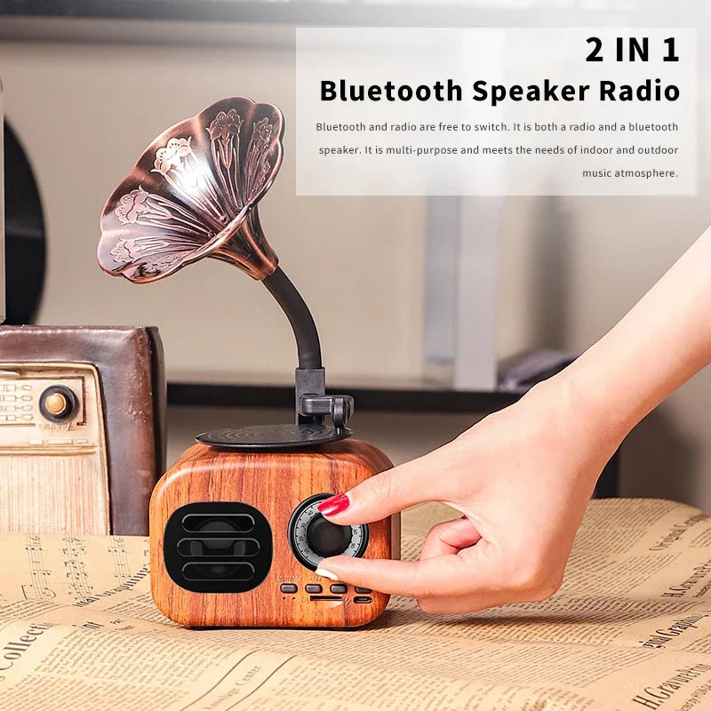 Retro Wood Bluetooth Audio Speaker Flower Portable Wireless Mini Speaker Box Outdoor Music Player Subwoofer Support TF FM Radio