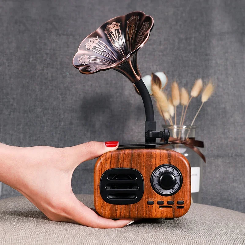 Retro Wood Bluetooth Audio Speaker Flower Portable Wireless Mini Speaker Box Outdoor Music Player Subwoofer Support TF FM Radio