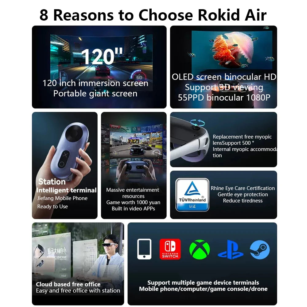 Rokid Air Smart VR Glasses Rokid Station Portable 3D HD Private Giant Screen 4K+ Display Viewing Mobile Computer Private Cinema