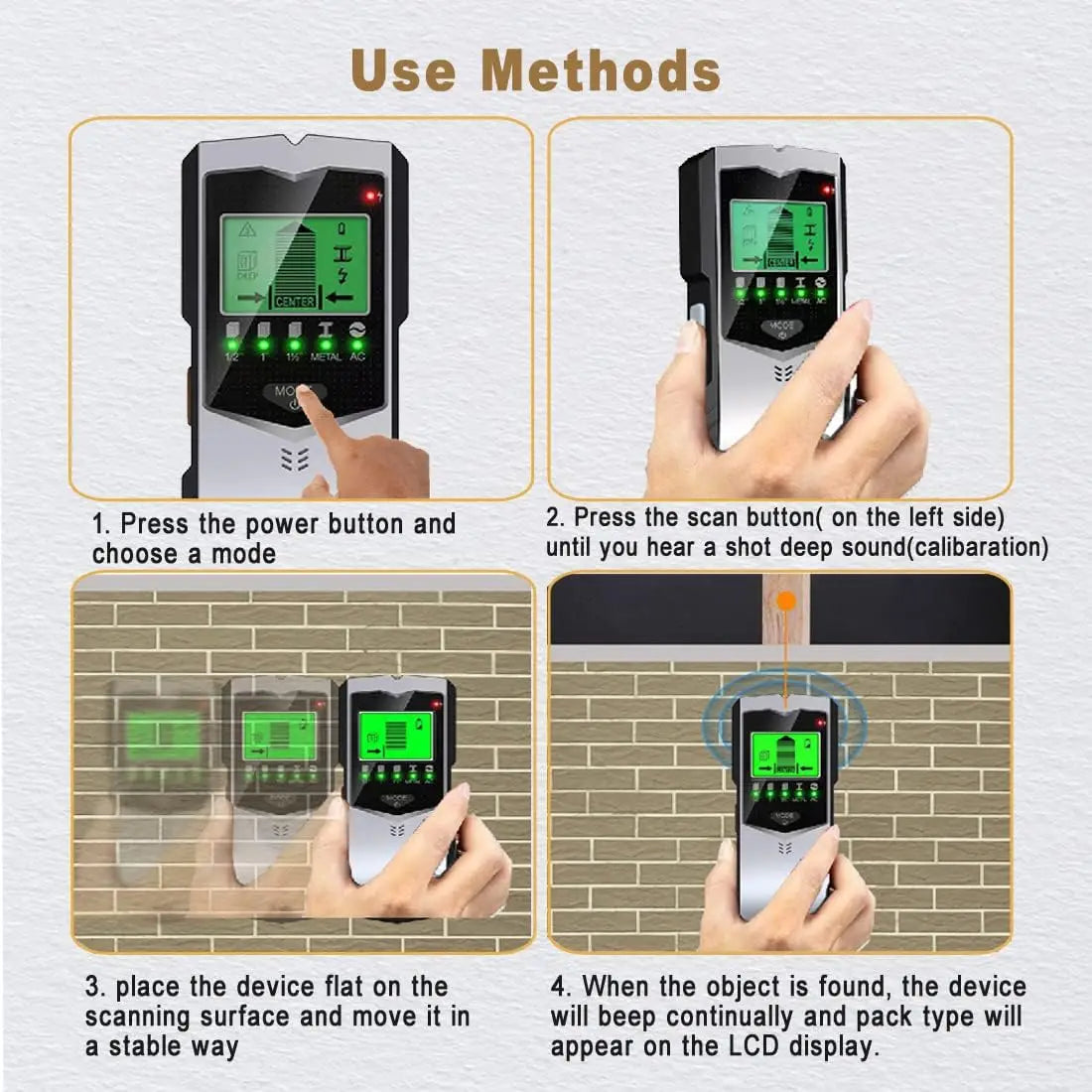 SH402 Wall Stud Finder Sensor Wall Scanner 5 in 1 LCD Electronic Detector Edge Center Wood Current Metal AC Live Wires Detection