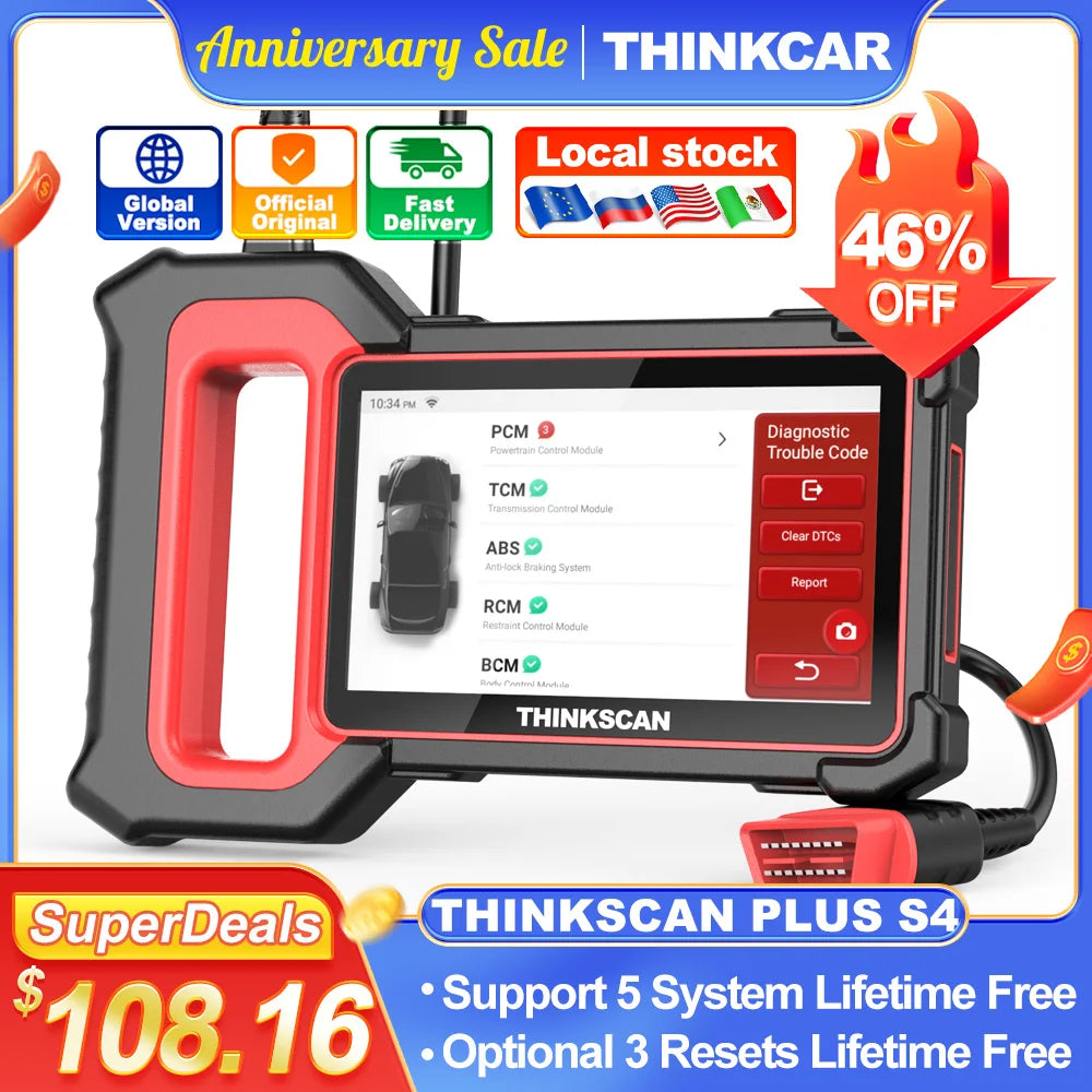 THINKCAR THINKSCAN PLUS S4 S7 OBD2 Scanner ECM ABS SRS TCM BCM System DIY Optional Reset Wifi Free Update Car Diagnostics Tools