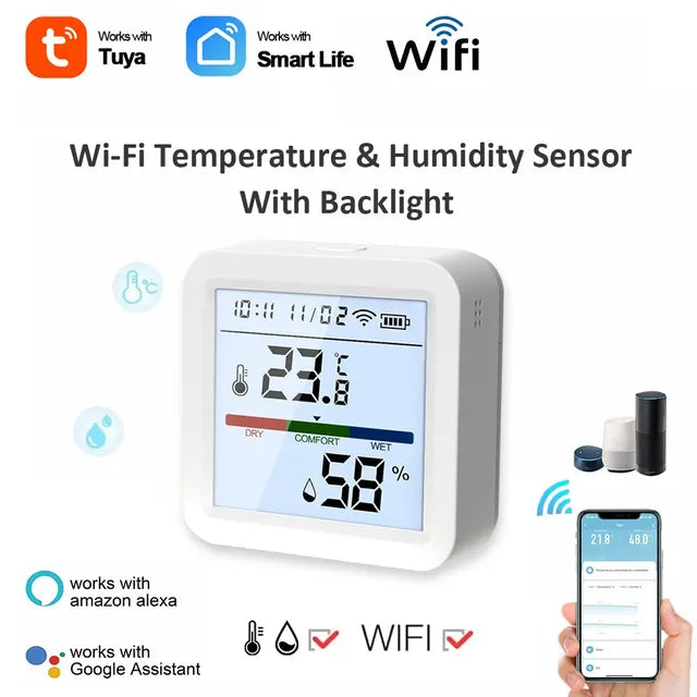 Tuya New WiFi Temperature Humidity Sensor Smart Life Backlight Hygrometer Thermometer Sensor Support Alexa Google Home Assistant