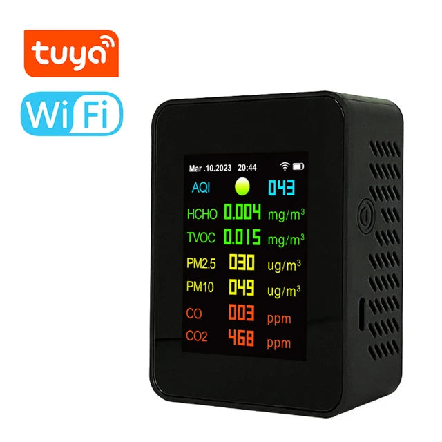 Tuya Wifi Air Quality Meter 7 in 1 PM2.5 PM10 Carbonic Oxide Carbon Dioxide TVOC HCHO AQI Tester TFT Carbon Dioxide Detector