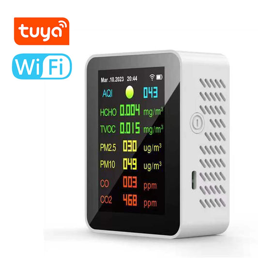 Tuya Wifi Air Quality Meter 7 in 1 PM2.5 PM10 Carbonic Oxide Carbon Dioxide TVOC HCHO AQI Tester TFT Carbon Dioxide Detector