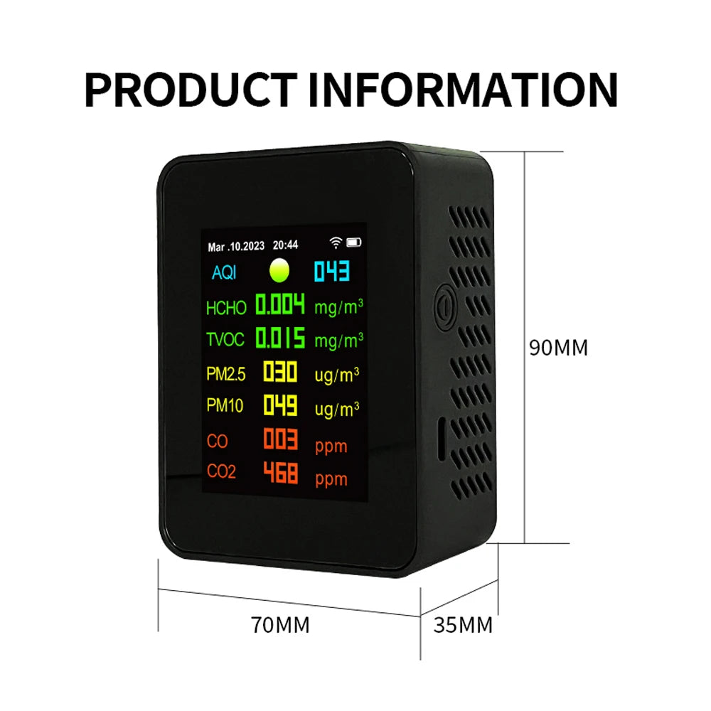 Tuya Wifi Air Quality Meter 7 in 1 PM2.5 PM10 Carbonic Oxide Carbon Dioxide TVOC HCHO AQI Tester TFT Carbon Dioxide Detector