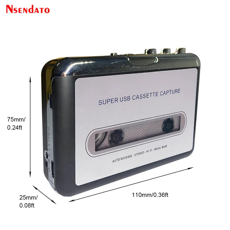 USB Cassette Capture Radio Player Portable USB Cassette Tape to MP3 Converter Capture Audio Music Player Tape Cassette Recorder