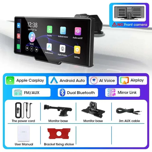 Universal 10.26” Portable Smart Screen Wireless Carplay&Android Auto 4K Car DVR&1080P Rear Camera Dashcam GPS Voice Control  AUX