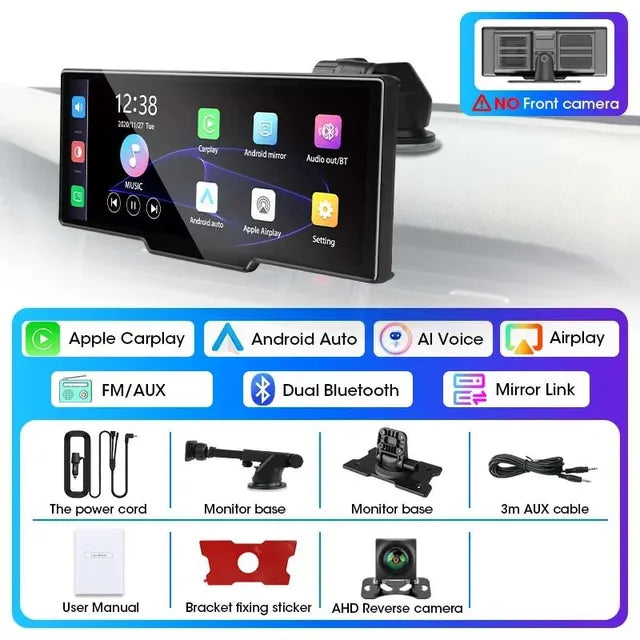 Universal 10.26” Portable Smart Screen Wireless Carplay&Android Auto 4K Car DVR&1080P Rear Camera Dashcam GPS Voice Control  AUX