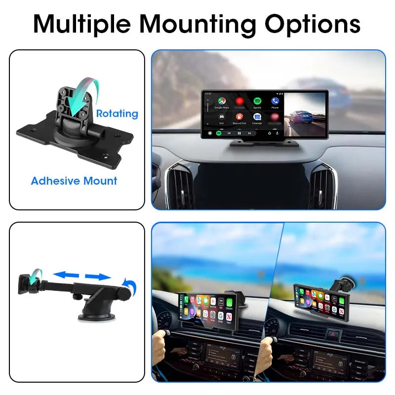 Universal 10.26” Portable Smart Screen Wireless Carplay&Android Auto 4K Car DVR&1080P Rear Camera Dashcam GPS Voice Control  AUX