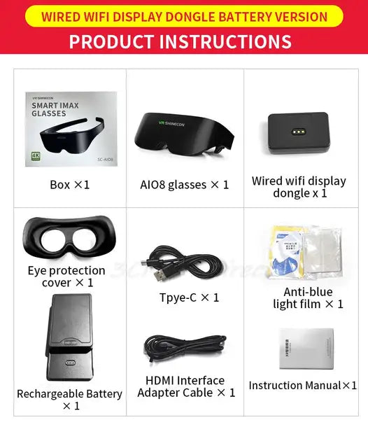 VR SHINECON SC-AI08 Imax Glasses Wearable Home Theater Smart Wireless Glasses Virtual Reality Glasses All-in-one Machine