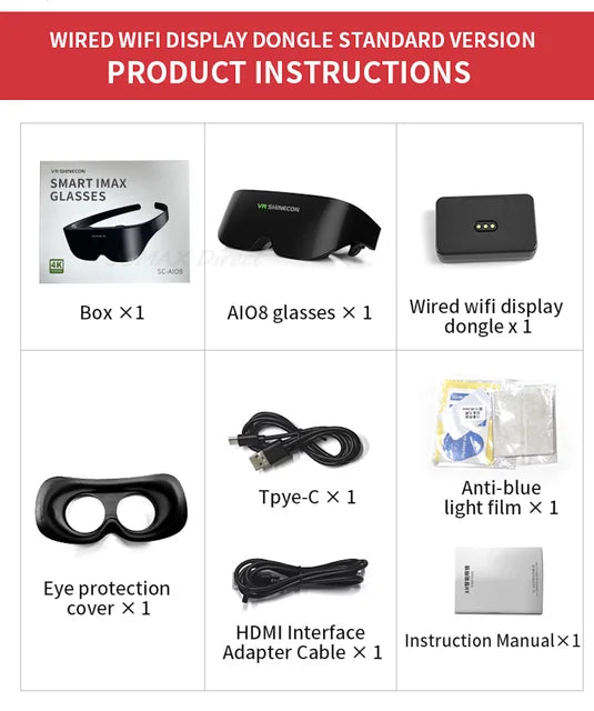 VR SHINECON SC-AI08 Imax Glasses Wearable Home Theater Smart Wireless Glasses Virtual Reality Glasses All-in-one Machine