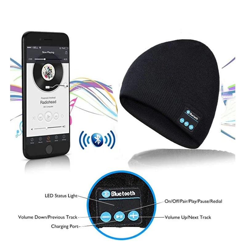 Wireless Bluetooth Headphones Beanie Hat Winter Sport Music Cap Headset with Mic Speaker for Xiaomi Huawei Redmi Iphone