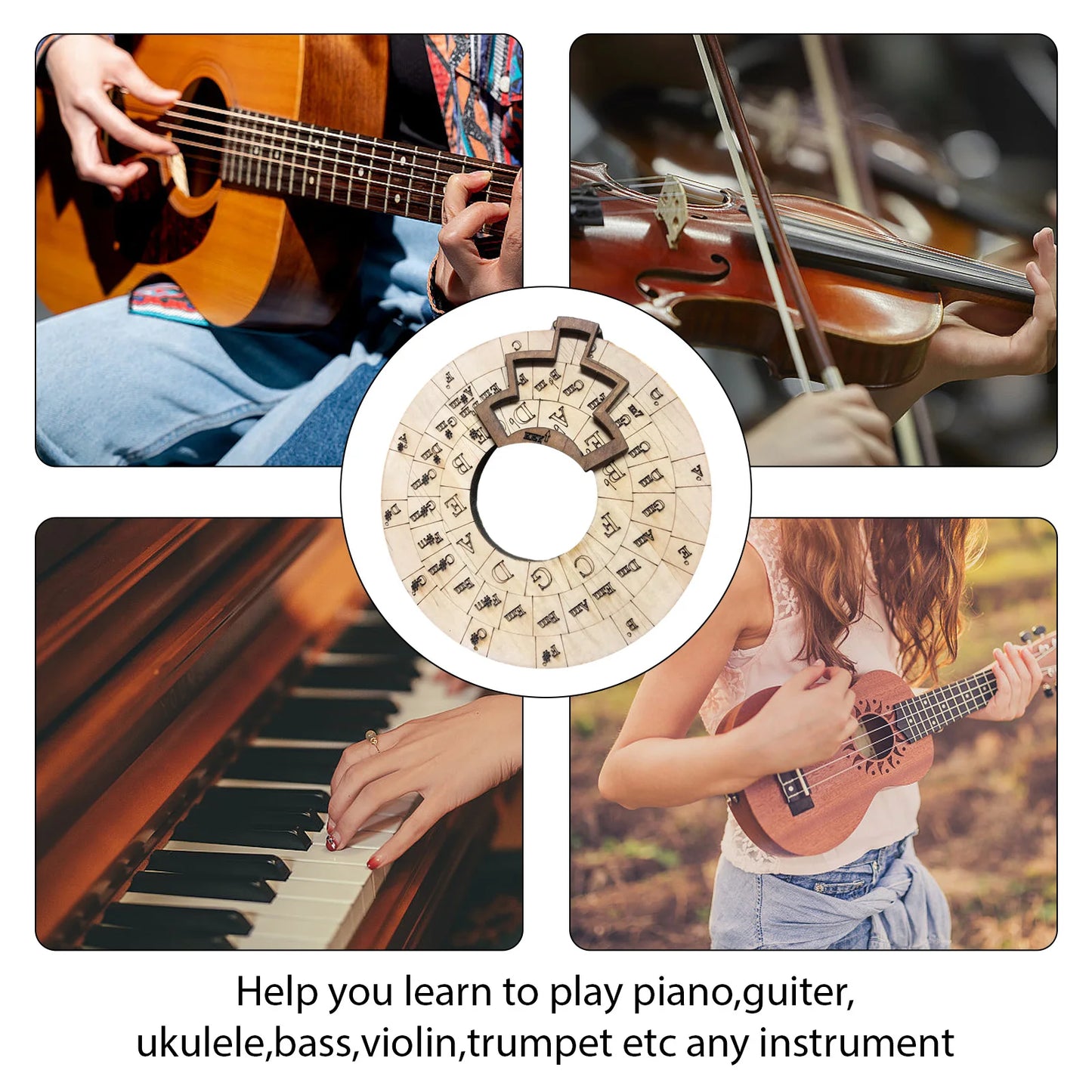 Wooden Melody Tool Music Instrument Wood Melody Maker Circle of Fifths Wheel Circle Wooden Wheel and  Chord Wheel