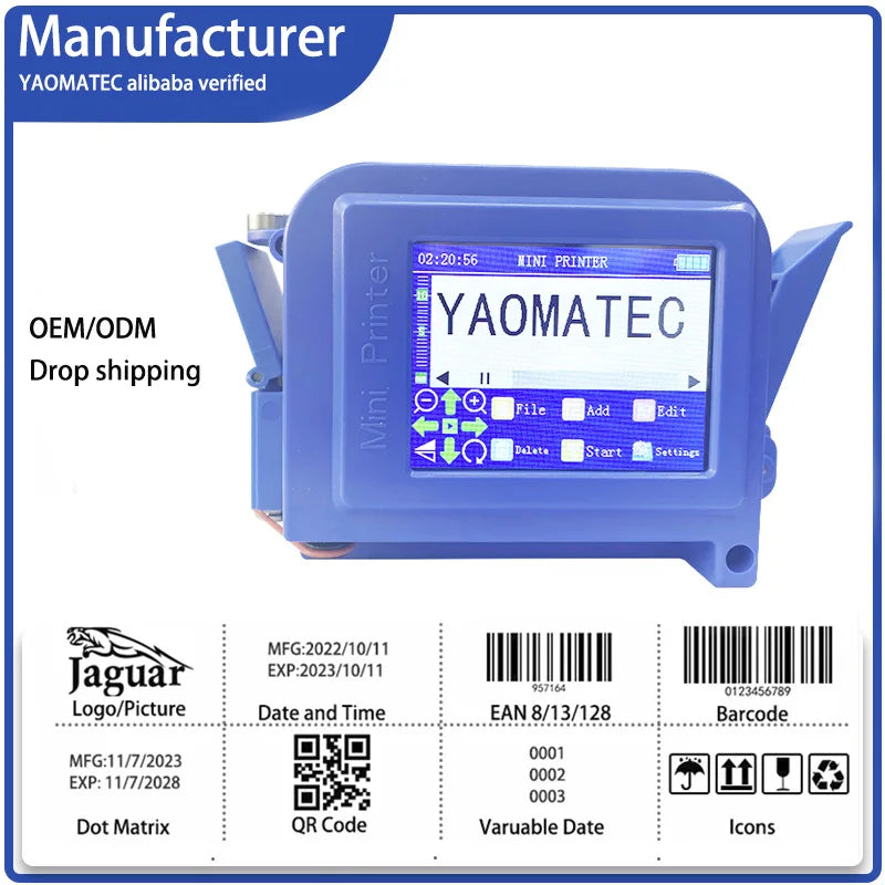 YB-0 Blue 12.7mm  Handheld Jet Thermal Inkjet Printer QR Bar Batch Code Date Logo Expiry Label  Mini Portable Printer