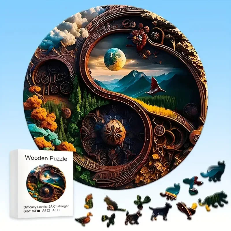 Yin-yang Landscape Wooden Puzzle, Uniquely Irregular Animal Shaped Wooden Stress Relief Toy